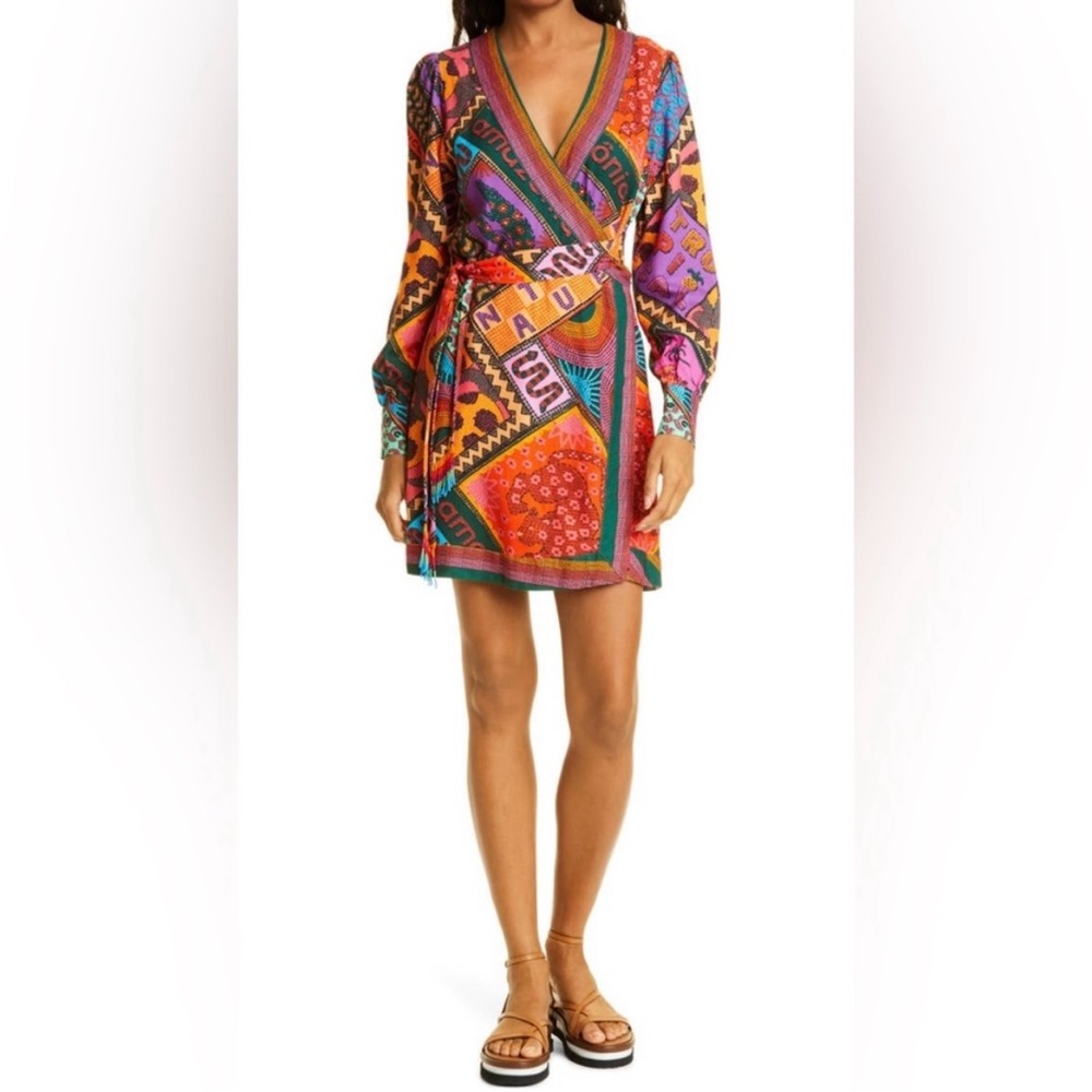 FARM Rio Dotted Patch Scarf Mini Dress - Size: Small